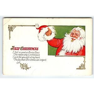 Santa Claus Jolly Christmas Postcard Saint Nick Takes Off His Hat 1924 Vintage